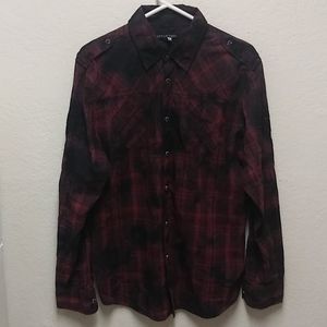 Affliction L Red & Black Plaid Button Down Shirt